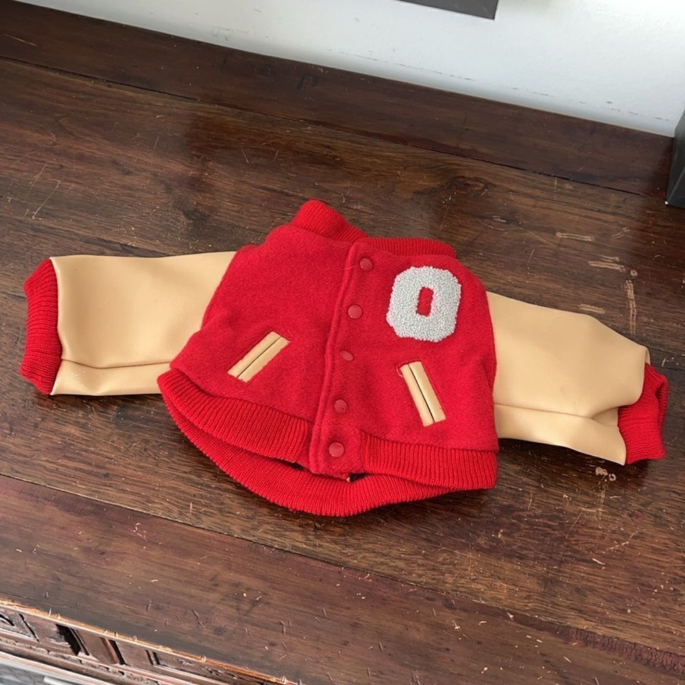Doggie Ohio State Buckeyes Teddy Bear Snap Varsity Jacket (great for a tiny dog)